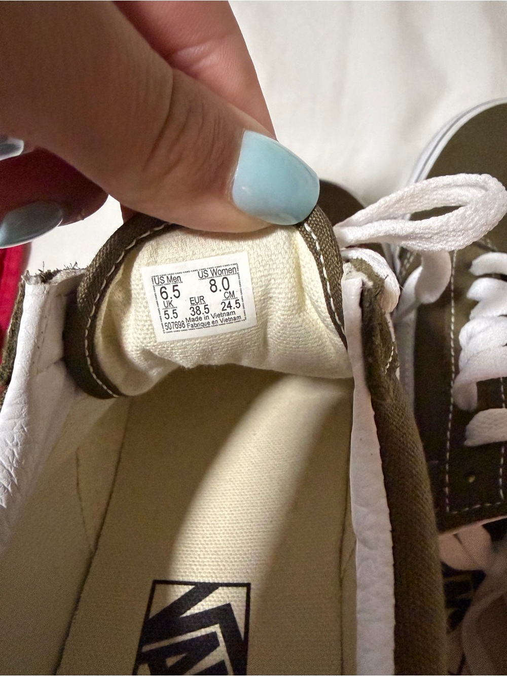 Vans Olive Green Canvas Low-Top Sneakers with White Stripe - Picture 4 of 4
